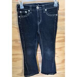 Girl's True Religion Joey Flare Dark Wash Jeans Denim Pants Rhinestone